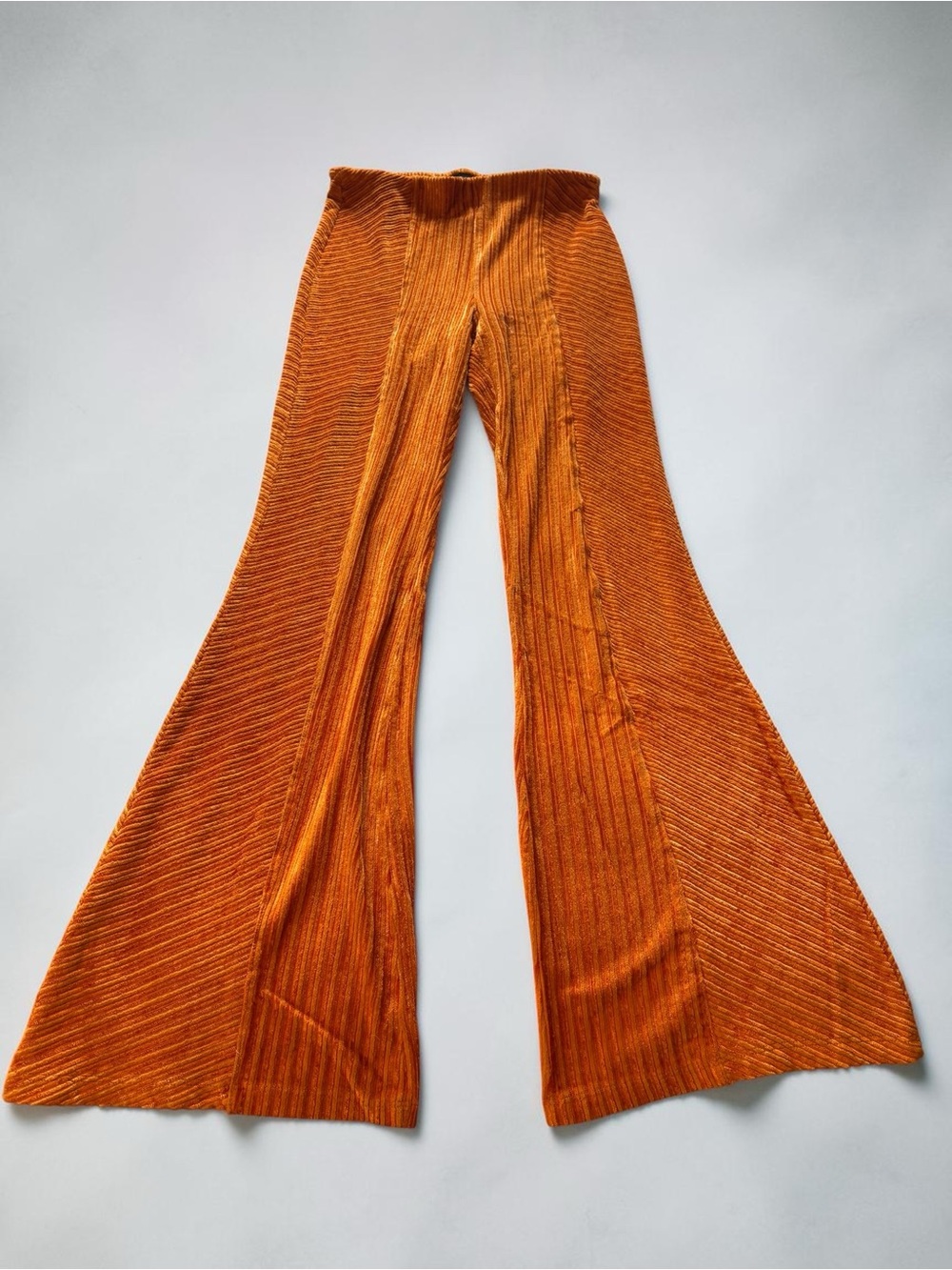 Free People Women's Orange Flare Pleated Pants Velvet 70s Sz Small